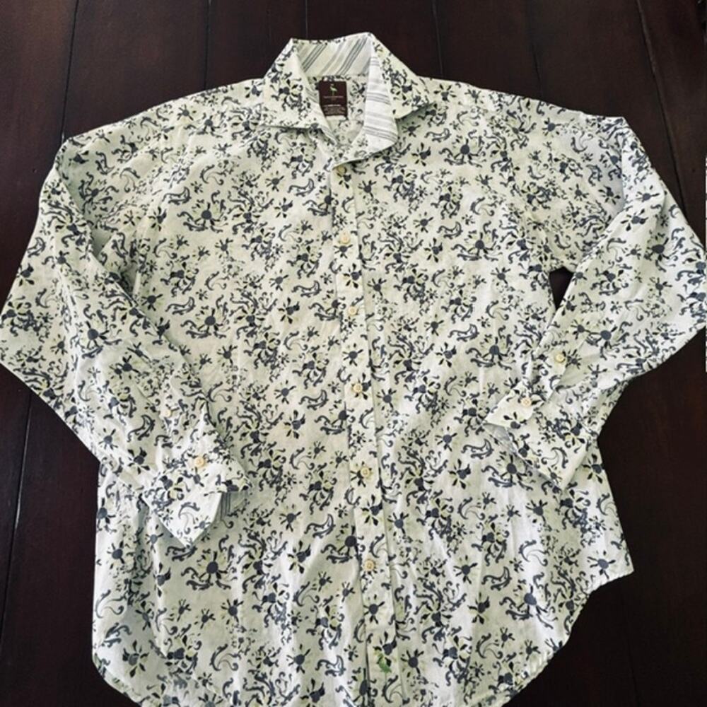 Tailorbyrd‎ Men’s White Button Front Shirt Large Purple Abstract Print  Cotton